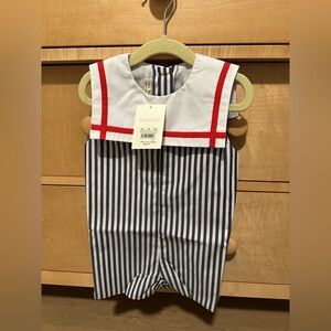 Striped Baby Romper with Red Accents
